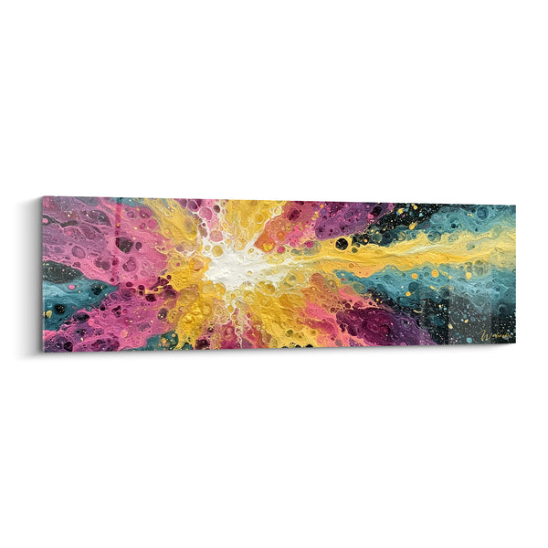 Tableau Nébuleuse rose et jaune aux cellules alvéolées - Coeur blanc lumineux - Edition style Peinture abstrait