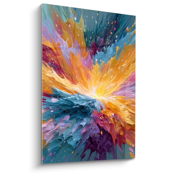 Tableau Déflagration dorée aux éclats turquoise - Naissance lumineuse - Edition style Peinture abstrait