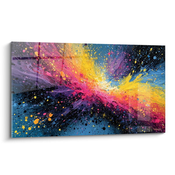 Tableau Éclaboussures rose et jaune en étoile - Point de convergence lumineux - Edition style Peinture abstrait