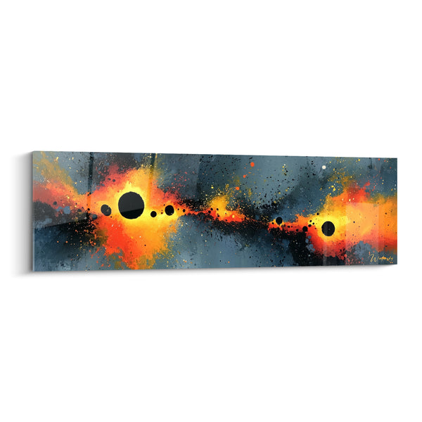 Tableau Sphères noires alignées orange et anthracite - Constellation en chaîne - Edition style Peinture abstrait