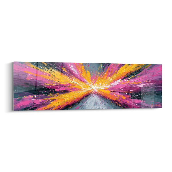Tableau Explosion rose et jaune en point de fuite - Éclats convergents lumineux - Edition style Peinture abstrait