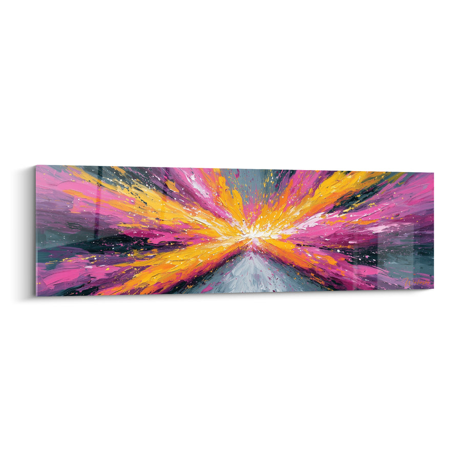 Tableau Explosion rose et jaune en point de fuite - Éclats convergents lumineux - Edition style Peinture abstrait