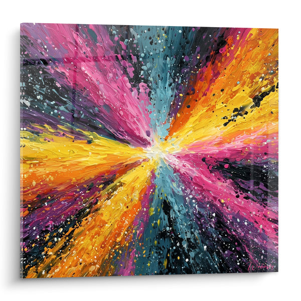 Tableau Explosion rose et jaune aux éclats vibrants - Déflagration lumineuse - Edition style Peinture abstrait