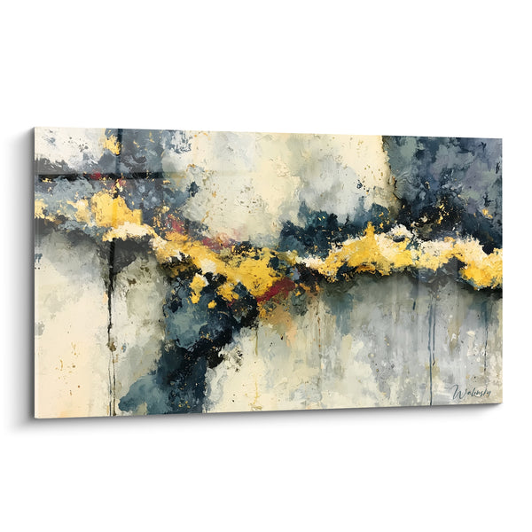 Tableau Faille dorée sur fond ivoire anthracite - Veine d'or - Edition style Peinture abstrait