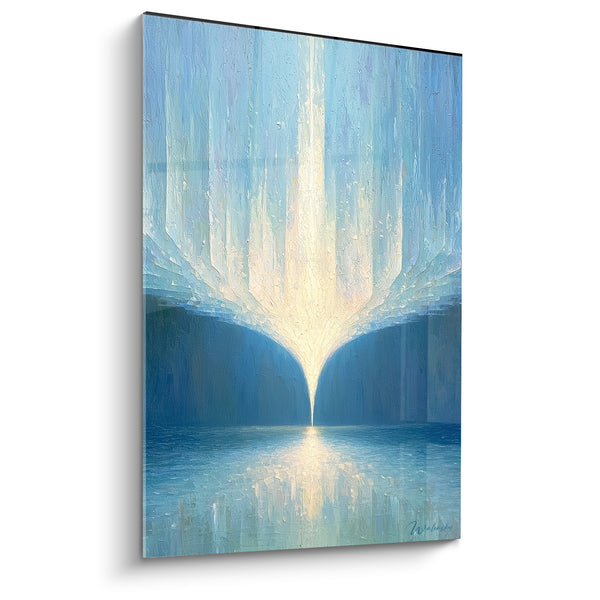 Tableau Faisceau lumineux bleu et doré vertical - Épiphanie céleste - Edition style Peinture abstrait