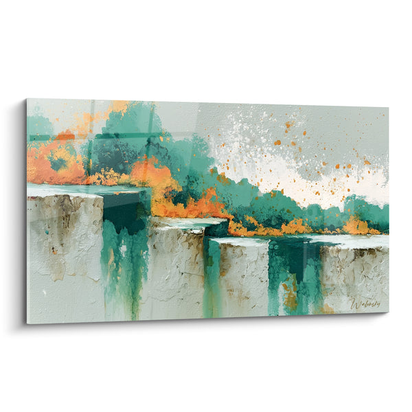 Tableau Falaises turquoise et coulées orangées - Cascade suspendue - Edition style Peinture abstrait