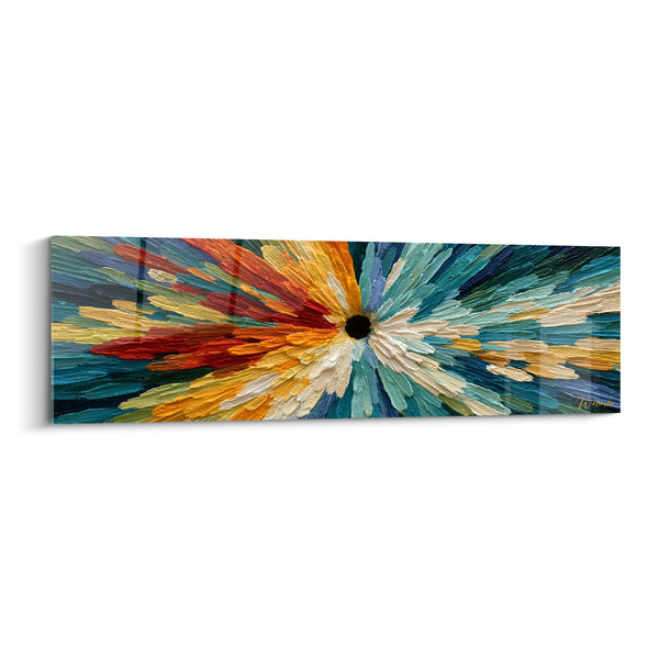 Tableau Explosion florale bleue et orangée en relief - Souffle d'éclosion - Edition style Peinture abstrait