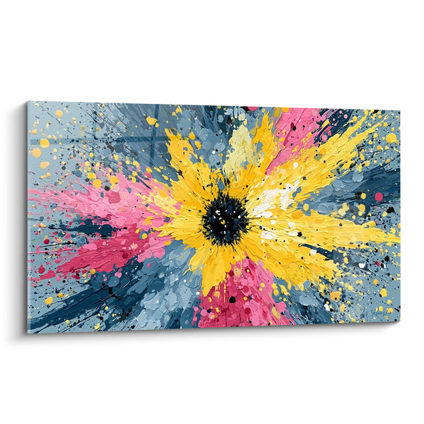 Tableau Fleur explosive jaune et rose éclatante - Éclosion fulgurante - Edition style Peinture abstrait