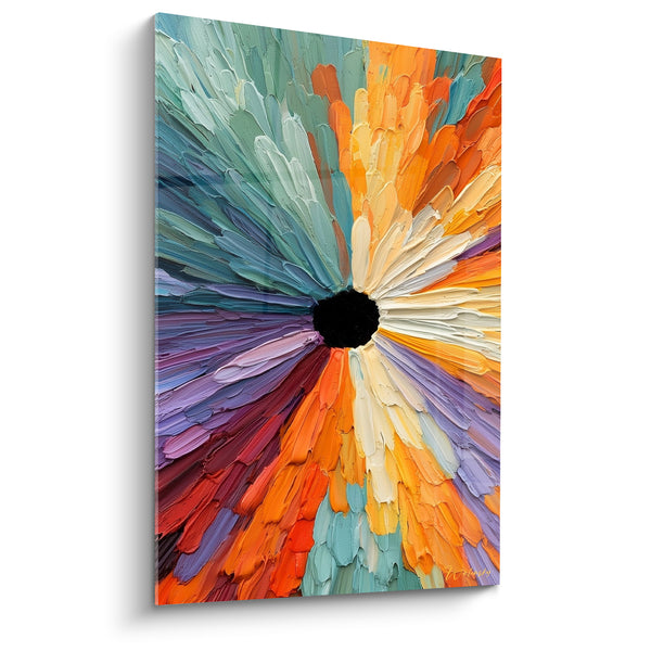 Tableau Fleur éclatée orange et sarcelle - Vertige floral - Edition style Peinture abstrait