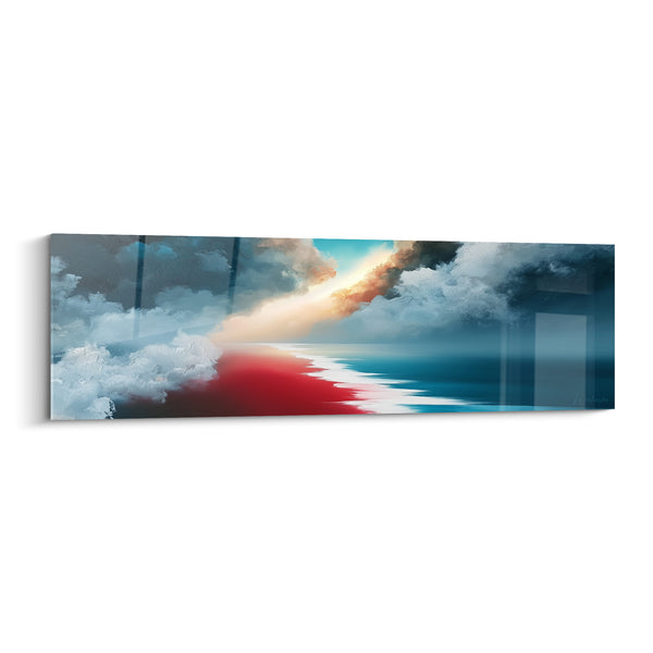 Tableau Horizon marin rouge et bleu marine - Trouée de lumière - Edition style Peinture abstrait