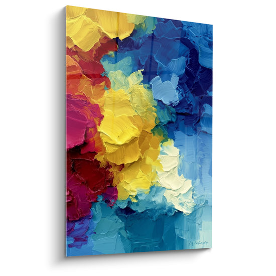 Tableau Empâtements jaune et bleu vifs - Éclosion vibrante - Edition style Peinture abstrait