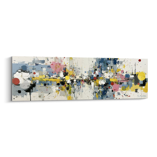 Tableau Sphères jaune et bleu en constellation urbaine - Éclats de confettis - Edition style Peinture abstrait