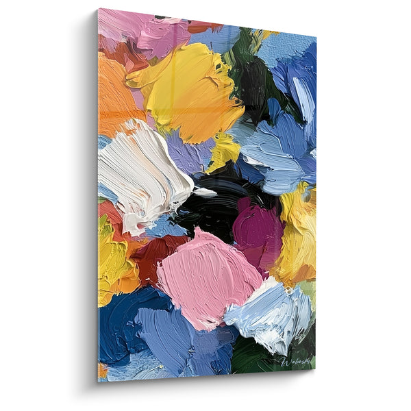 Tableau Empâtements jaune et rose en éventail - Éclat de palette - Edition style Peinture abstrait