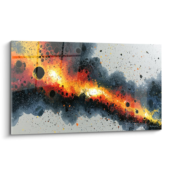 Tableau Coulée de lave dorée et anthracite - Souffle volcanique - Edition style Peinture abstrait