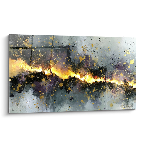 Tableau Horizon doré aux éclats anthracite - Ligne de feu - Edition style Peinture abstrait