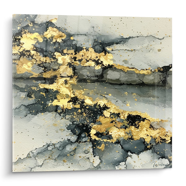 Tableau Marbrure dorée aux veines anthracite - Faille dorée - Edition style Peinture abstrait