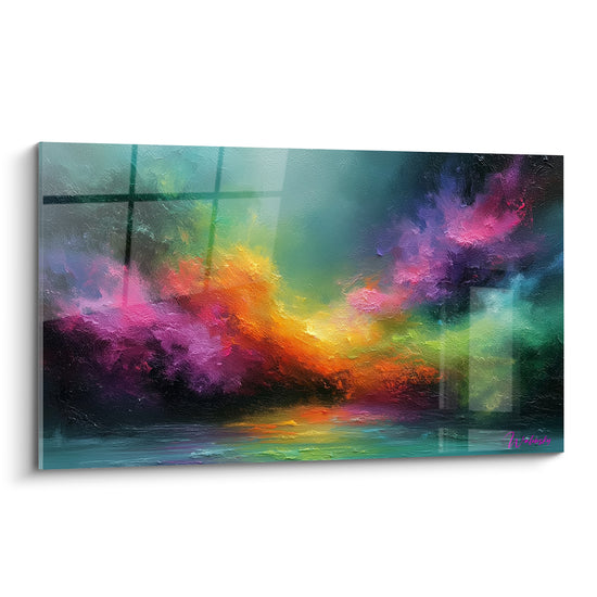 Nébuleuse orange et violette en style Peinture abstrait, matière épaisse et lumière vibrante