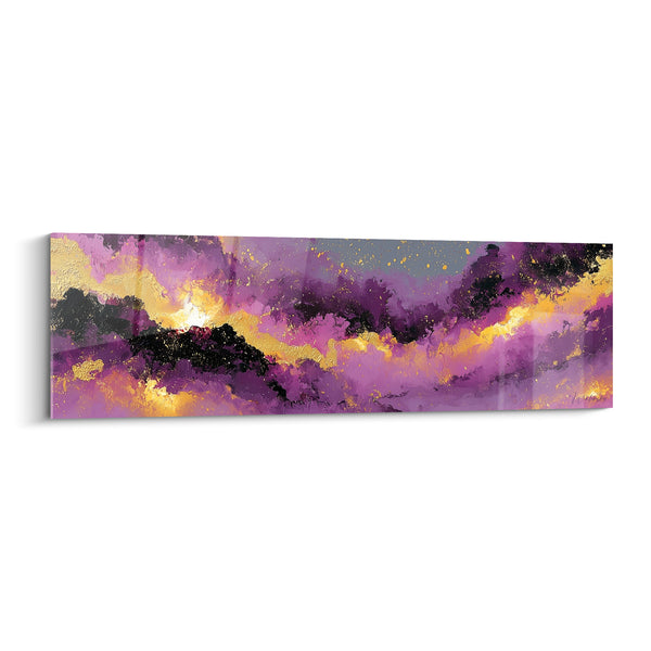 Tableau Nébuleuse violette et dorée aux crêtes noires - Éclat stellaire pourpre - Edition style Peinture abstrait