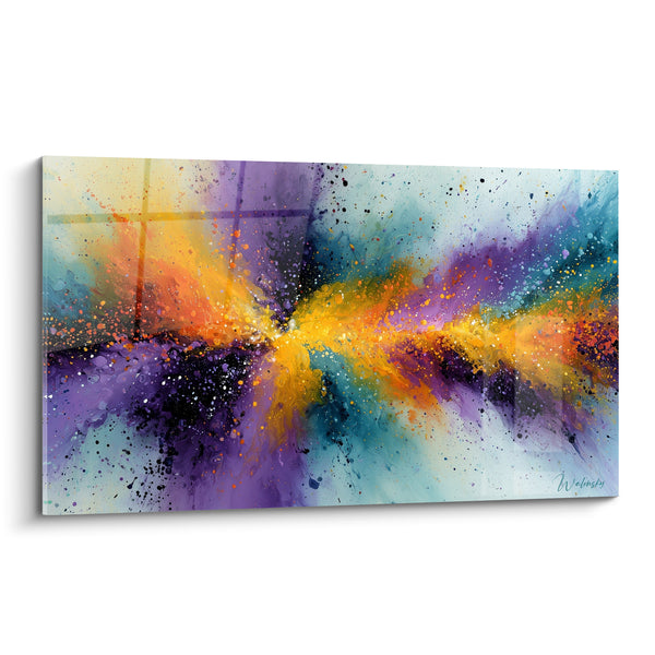 Tableau Explosion nébuleuse violette et dorée - Naissance céleste - Edition style Peinture abstrait