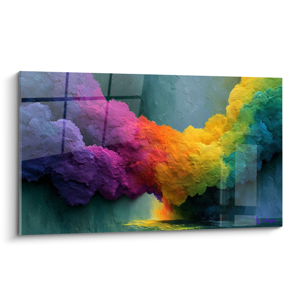 Tableau Nuage texturé violet et doré lumineux - Souffle coloré - Edition style Peinture abstrait