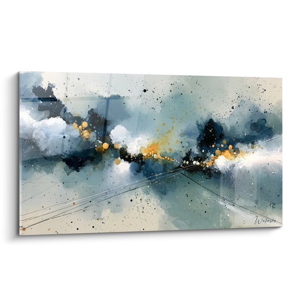 Tableau Nuée bleu marine et doré éclatée - Éclaircie céleste - Edition style Peinture abstrait