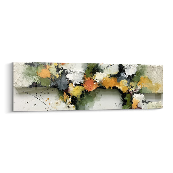 Tableau Éclaboussures ocre et vert sauge horizontales - Fragments d'automne - Edition style Peinture abstrait