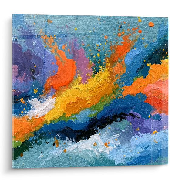 Tableau Éclaboussure orange et bleu vif - Éruption chromatique - Edition style Peinture abstrait