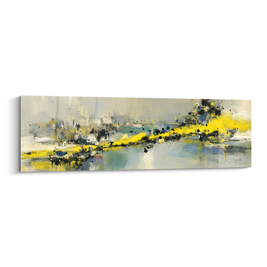 Port abstrait aux éclaboussures jaunes et gris, style Peinture abstrait au geste vif et lumineux