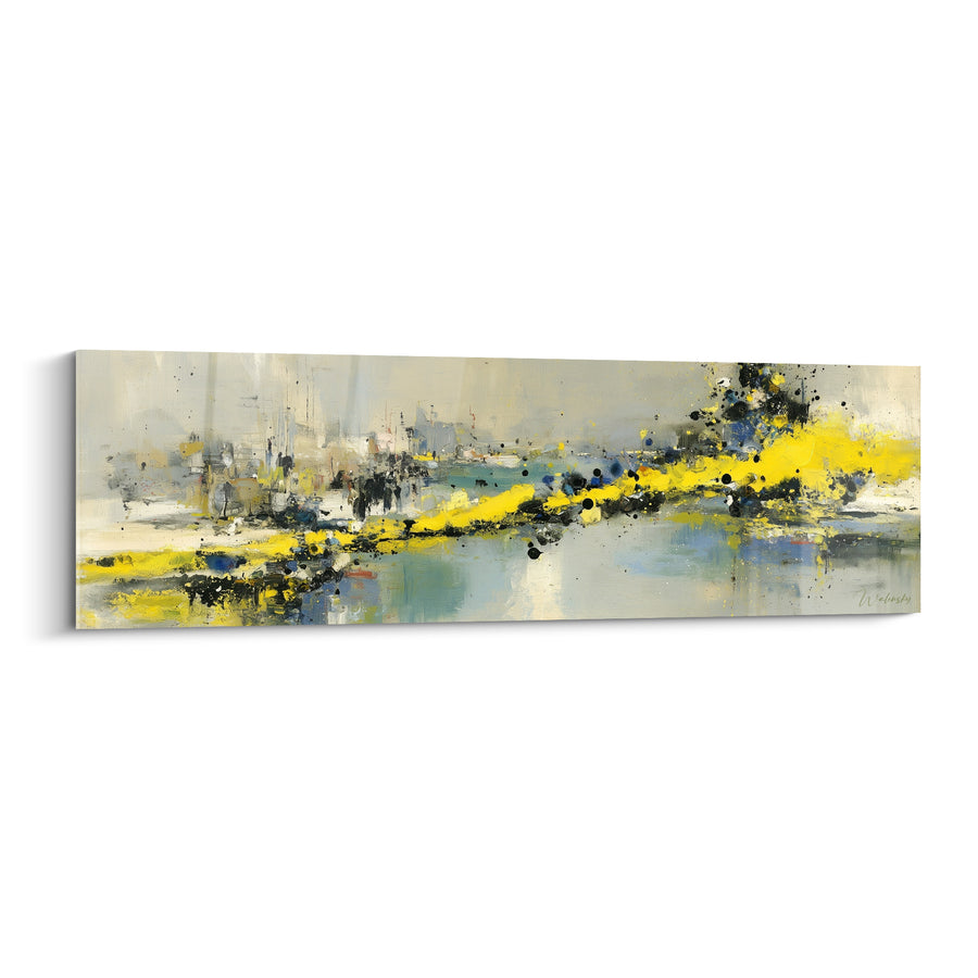 Tableau Port panoramique aux éclats jaunes et gris - Reflets de quai - Edition style Peinture abstrait