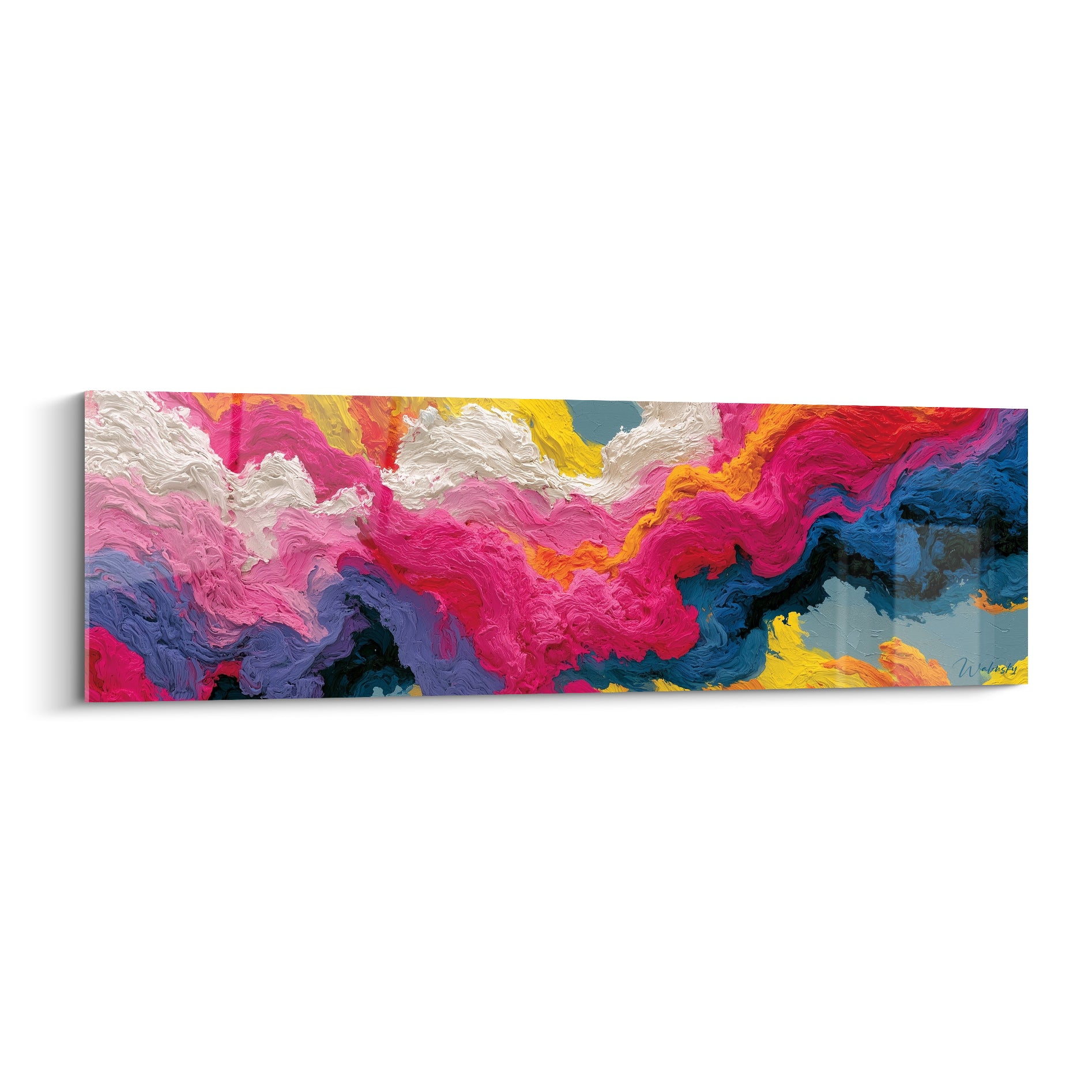 Vagues de peinture rose fuchsia et bleu marine texturées, empâtements épais, style Peinture abstrait