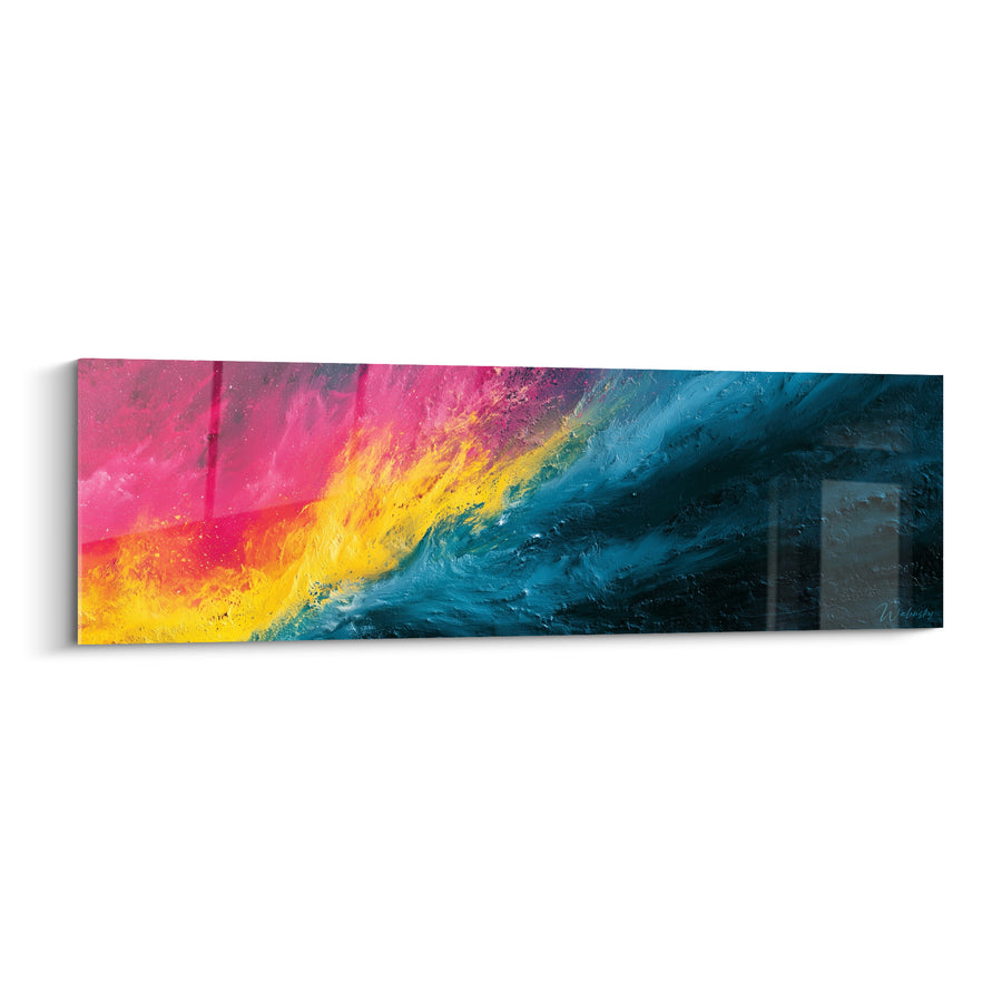 Tableau Vague diagonale rose et bleu sarcelle - Collision chromatique nocturne - Edition style Peinture abstrait