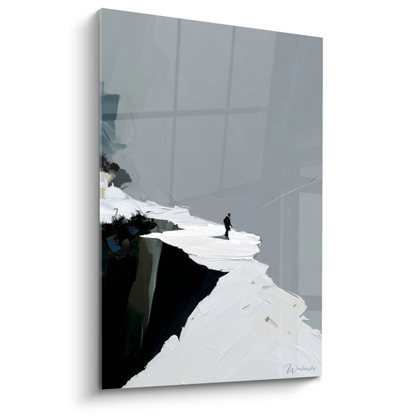 Tableau Silhouette solitaire sur crête blanche - Marche solitaire - Edition style Peinture abstrait