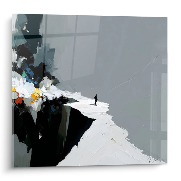 Tableau Silhouette solitaire aux crêtes blanches et noires - Marche vers l'infini - Edition style Peinture abstrait