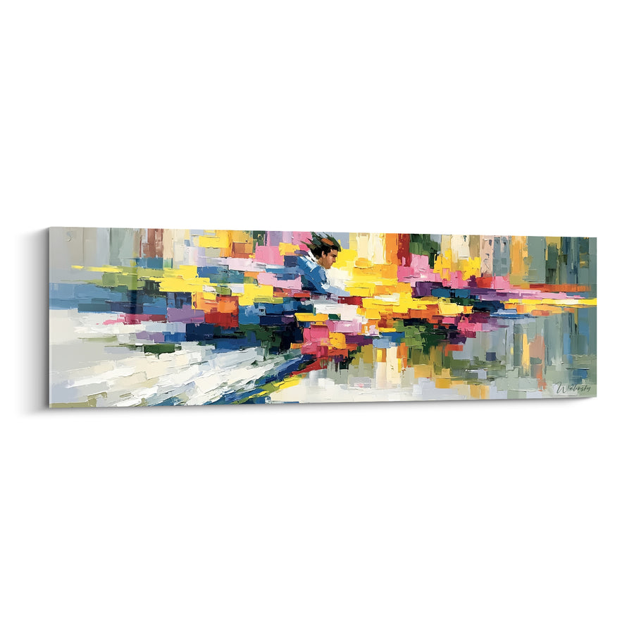 Tableau Silhouette penchée aux touches jaunes et roses - Instant fugitif - Edition style Peinture abstrait