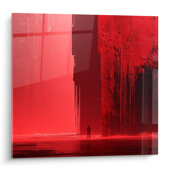 Rot-schwarzes Silhouettenbild für einen Flur - Der Unendlichkeit gegenüber - Edition im Stil abstrakter Malerei