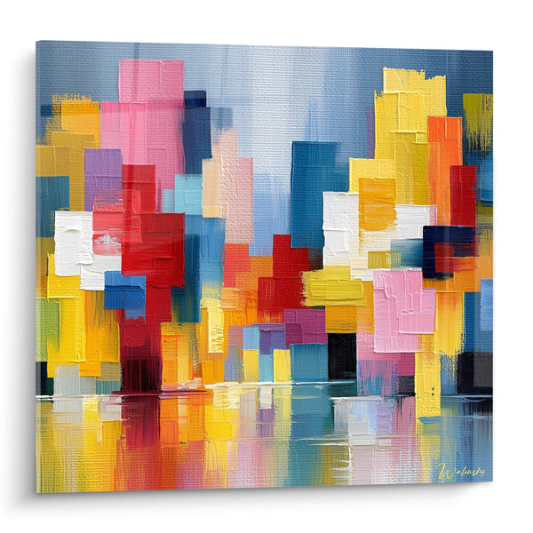 Tableau Skyline coloré aux blocs vibrants - Cité rêvée - Edition style Peinture abstrait