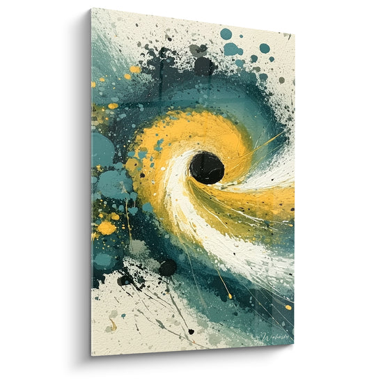 Tableau Trou noir sarcelle et doré tourbillonnant - Éclaboussures en spirale - Edition style Peinture abstrait