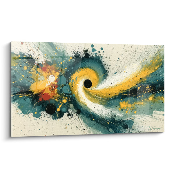 Tableau Spirale dorée aux éclaboussures bleu canard - Vortex céleste - Edition style Peinture abstrait