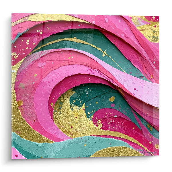 Tableau Vague spirale rose et doré - Vertige doré - Edition style Peinture abstrait