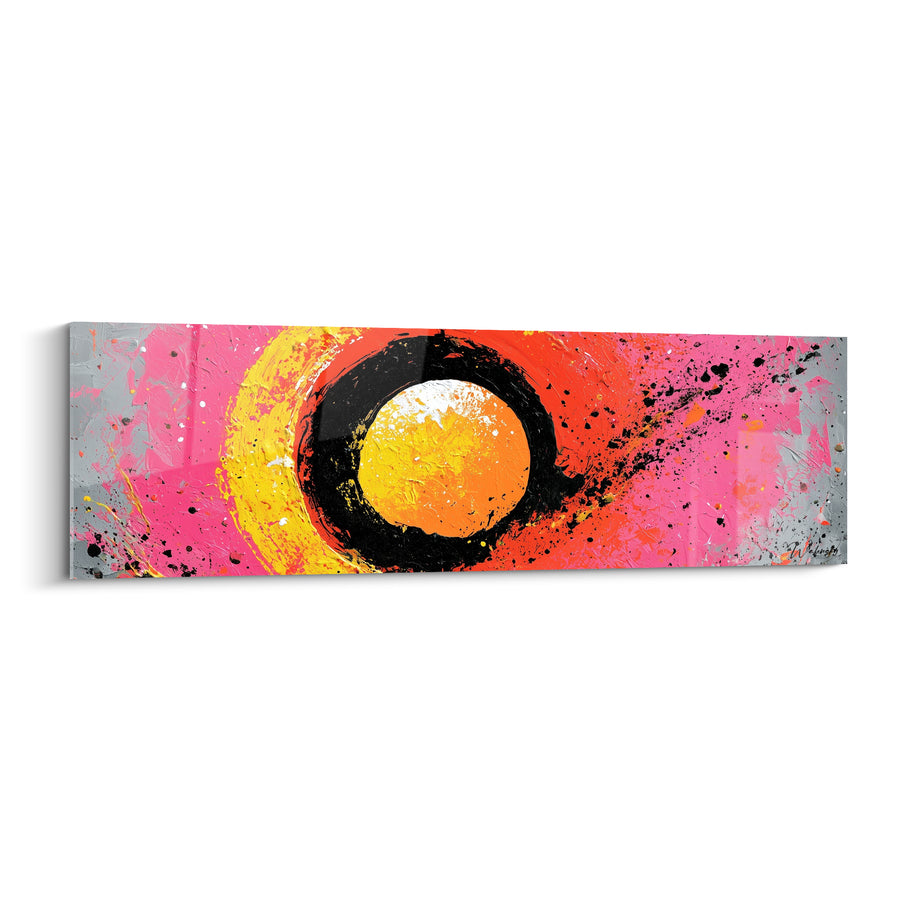 Tableau Anneau noir aux teintes rose et jaune - Éclipse solaire vibrante - Edition style Peinture abstrait