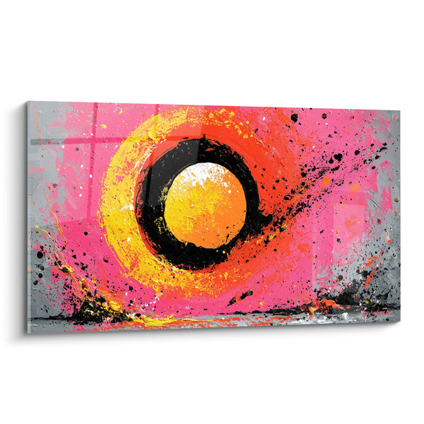 Tableau Spirale rose et jaune éclat solaire - Éruption cosmique - Edition style Peinture abstrait