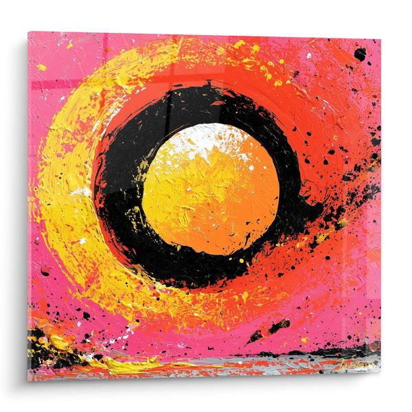 Tableau Spirale rose et jaune en éclipse noire - Éclipse en fusion - Edition style Peinture abstrait