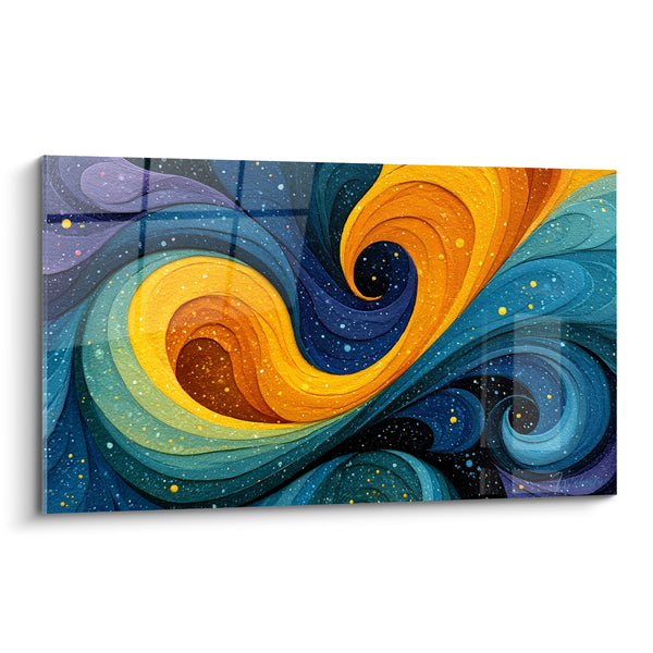 Tableau Double spirale bleu et orange étoilée - Poussière d'étoiles constellée - Edition style Peinture abstrait
