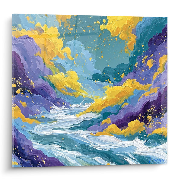 Tableau Torrent doré entre falaises violettes - Fureur lumineuse - Edition style Peinture abstrait