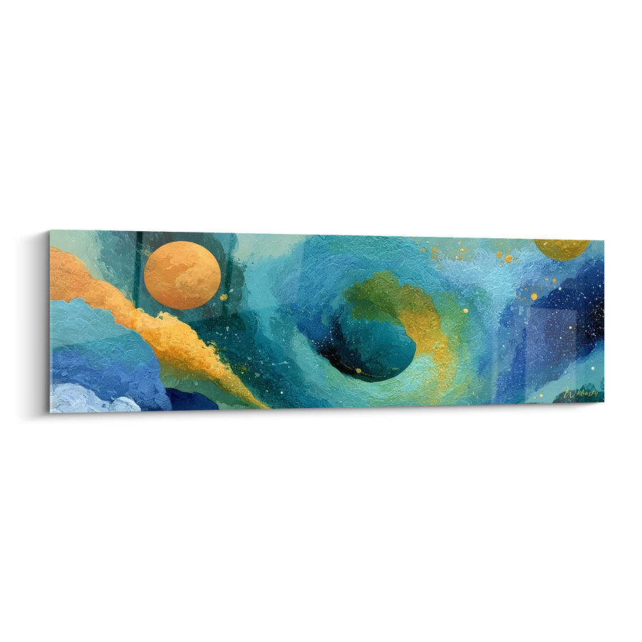 Tableau Tourbillon cosmique bleu et doré - Vertige céleste - Edition style Peinture abstrait