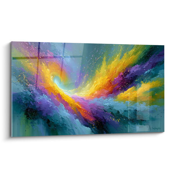 Tableau Vortex lumineux doré et turquoise - Souffle cosmique - Edition style Peinture abstrait