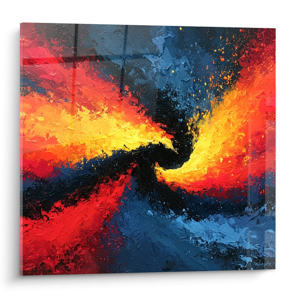 Tableau Spirale rouge et bleu au centre noir - Nœud incandescent - Edition style Peinture abstrait