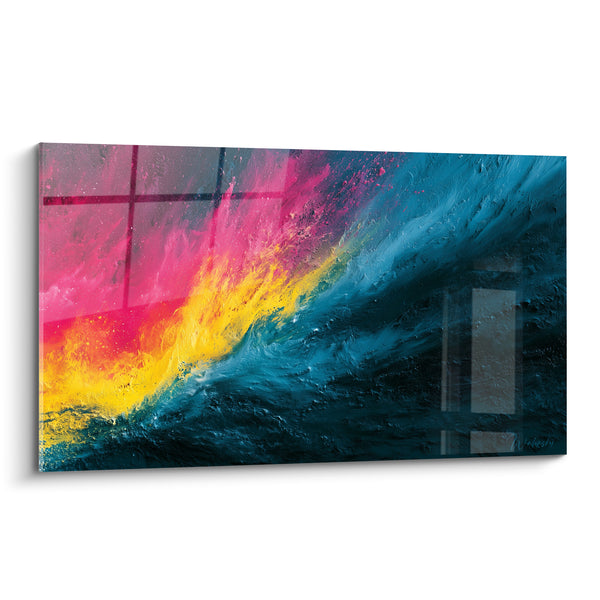 Tableau Vague diagonale bleu marine et rose fuchsia - Collision chromatique - Edition style Peinture abstrait
