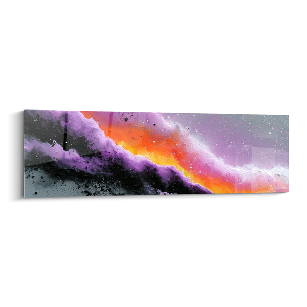 Tableau Vague diagonale violette et orange étoilée - Éclaboussures grises mouchetées - Edition style Peinture abstrait