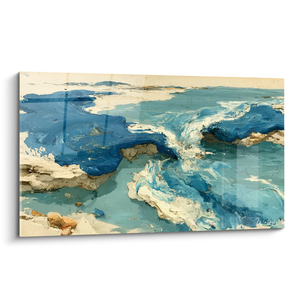 Quadri Onde blu navy e crema spessa - Respiro dell'oceano - Edizione stile Pittura Astratta